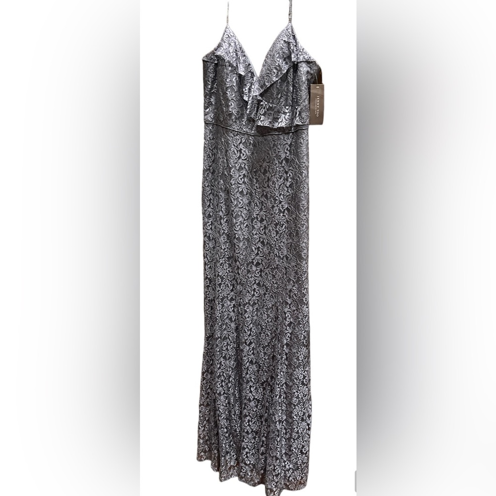 Jenny Yoo long lace gray dress size 12 new stretchy flattering